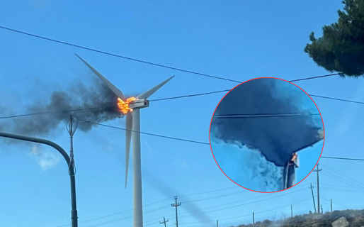 Se incendió un molino eólico y el fuego alcanzó pastizales 