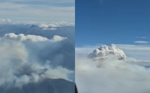 En un vuelo se registró impresionantes nubes de fuego sobre Puerto Patriada durante los incendios forestales