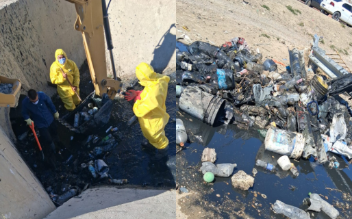 Retiraron voluminosos de basura en el canal de Avenida Roca