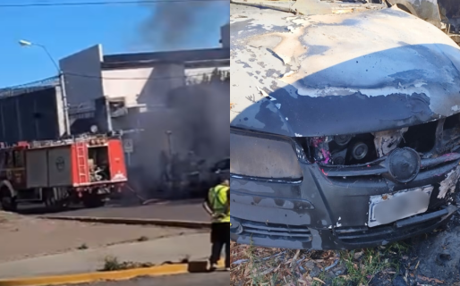 Cuatro autos quedaron destruidos por el fuego frente a una comisaría: investigan el origen del siniestro