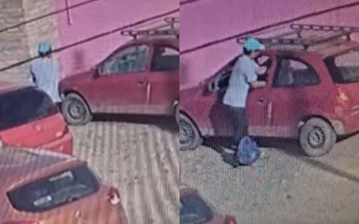 Iba acompañado por su familia, reventó el vidrio de un auto y robó en km8