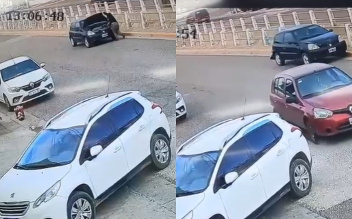 Video: olvidó el freno de mano y su propio vehículo la pasó por encima en Av. Roca