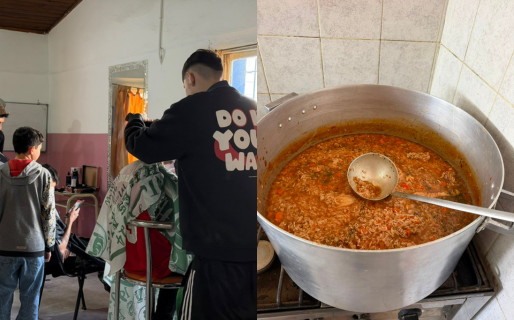 Se realizó una gran jornada solidaria en el barrio Moure: olla popular, ropero comunitario y barbería gratuita