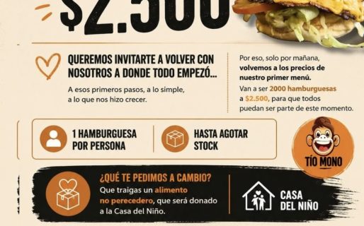 Un local venderá 2.000 hamburguesas a $2.500 a cambio de un alimento no perecedero
