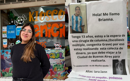 Todos por Brianna: un kiosco céntrico organiza un sorteo para pagar la cirugía de columna de una clienta