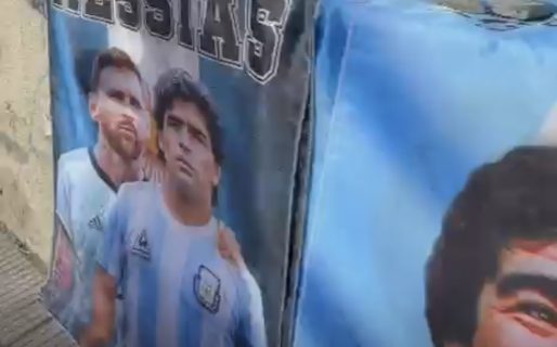 Las banderas de Messi y Maradona, lo más elegido de los comodorenses para el duelo entre Argentina e Inglaterra 
