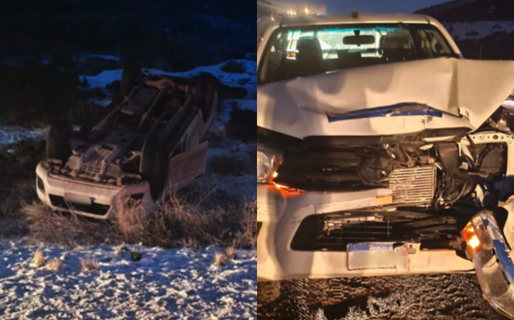 La escarcha desencadenó dos accidentes en El Tordillo: un vuelco y una colisión entre dos vehículos