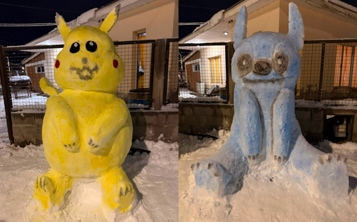 Lejos del clásico muñeco de nieve, una familia de Las Heras le dio vida a Pikachu y Stitch