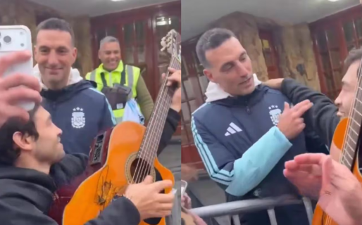 La emoción de Scaloni al escuchar el chamamé y el sapucay que le dedicaron en la puerta de su casa de Pujato