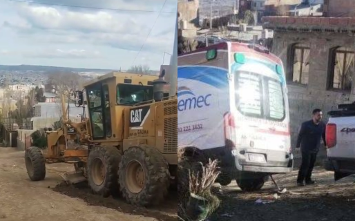 Una máquina trabajó en la calle donde se había quedado atascada una ambulancia