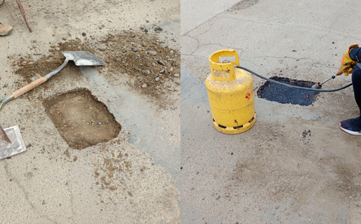 Vecinos de Laprida iniciaron tareas de bacheo y taparon cinco pozos en una sola cuadra