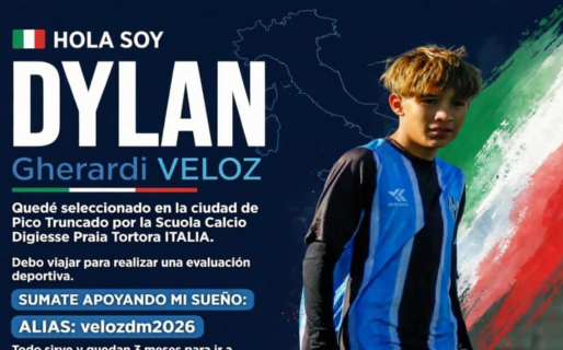 Dylan tiene 13 años, juega al fútbol en Comodoro y fue seleccionado para probarse en Italia