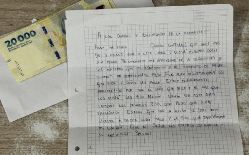 Engañó a una farmacia con un comprobante falso y cuatro meses después devolvió todo con una carta