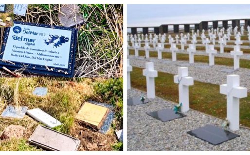 Imágenes de la televisión chilena muestran actos de vandalismo contra homenajes argentinos en el cementerio de las Malvinas