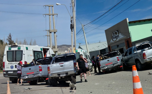 Dos camionetas protagonizaron un accidente a centímetros de un comercio en avenida Nahuel Huapi