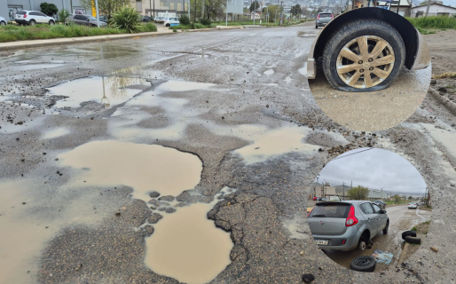 Tres autos reventaron dos cubiertas cada uno por el mal estado de una calle en el Stella Maris