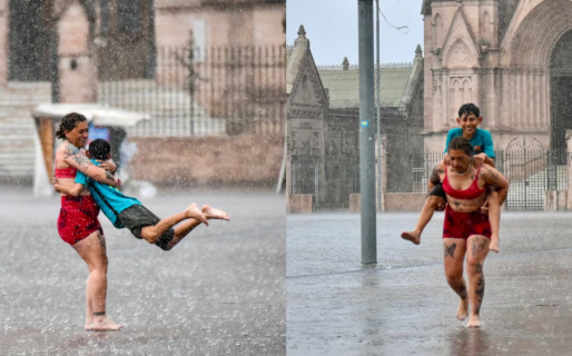 La historia detrás de las fotos virales en la Basílica de Luján: “Quise llorar bajo la lluvia y que mis hijos no me vieran”